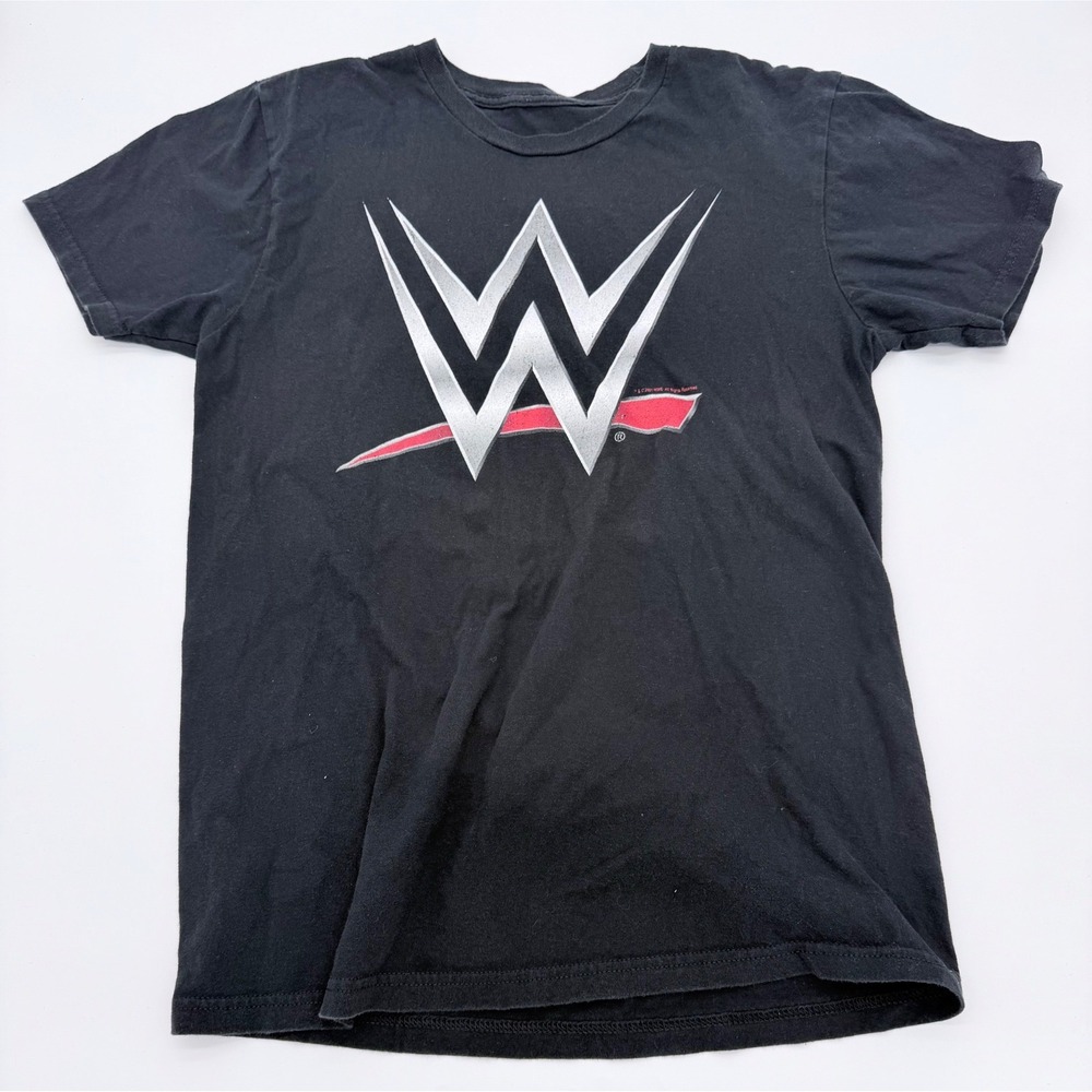 WWE Logo T-Shirt Men's Small Black Silver Red Logo 100% Cotton